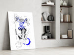 Overthinking Blue Thread Brain Sketch Glass Wall Art