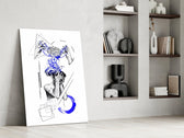 Overthinking Blue Thread Brain Sketch Glass Wall Art