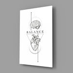 Balance Brain Over Heart White Line Art Glass Wall Art
