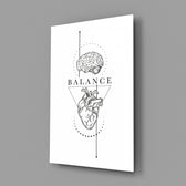 Balance Brain Over Heart White Line Art Glass Wall Art