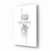 Balance Brain Over Heart White Line Art Glass Wall Art