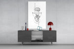 Balance Brain Over Heart White Line Art Glass Wall Art