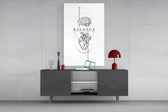 Balance Brain Over Heart White Line Art Glass Wall Art