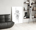 Balance Brain Over Heart White Line Art Glass Wall Art