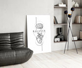 Balance Brain Over Heart White Line Art Glass Wall Art