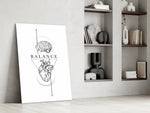 Balance Brain Over Heart White Line Art Glass Wall Art
