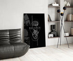 Balance Brain Over Heart Black Line Art Glass Wall Art