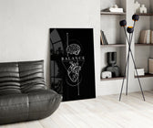 Balance Brain Over Heart Black Line Art Glass Wall Art