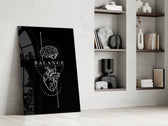 Balance Brain Over Heart Black Line Art Glass Wall Art