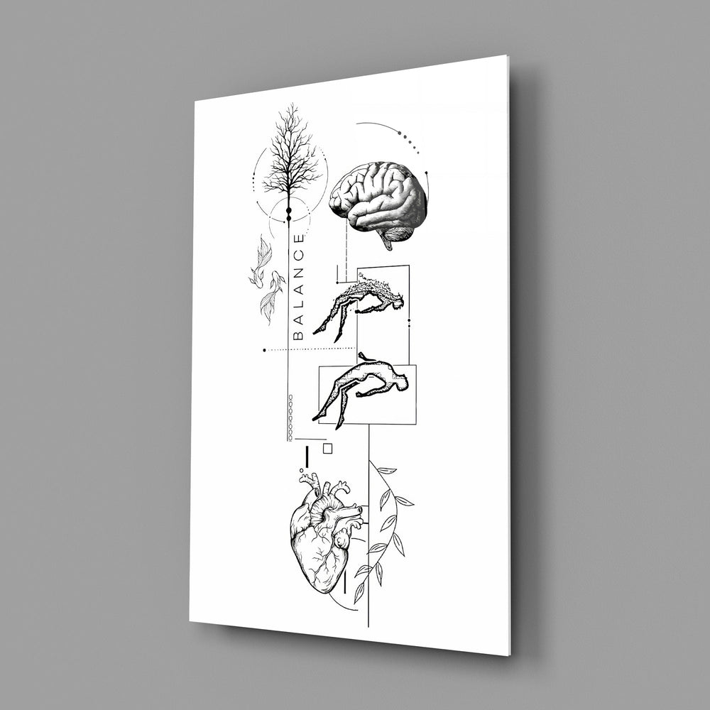 Balance Brain Heart Tree and Divers Glass Wall Art