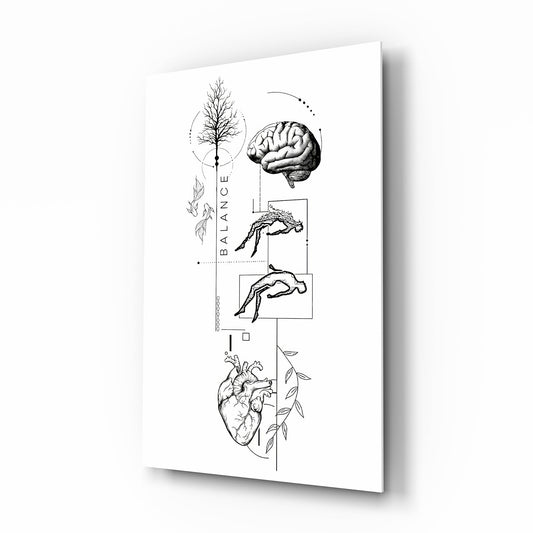 Balance Brain Heart Tree and Divers Glass Wall Art
