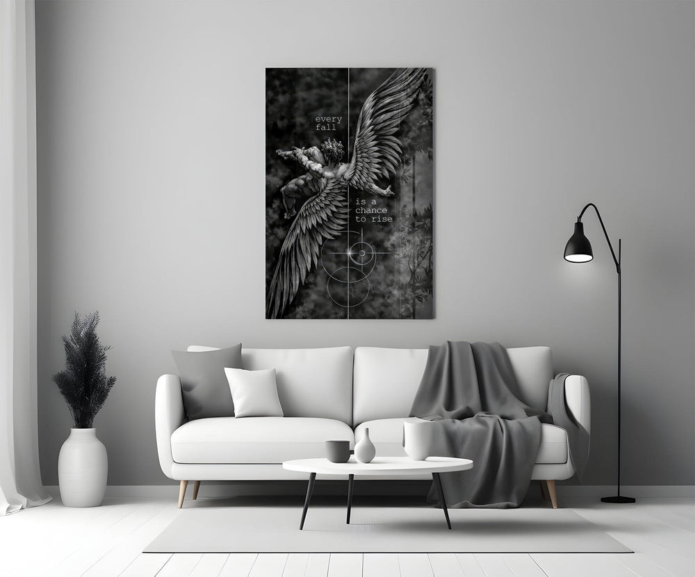 Every Fall a Chance to Rise Winged Angel Glass Wall Art
