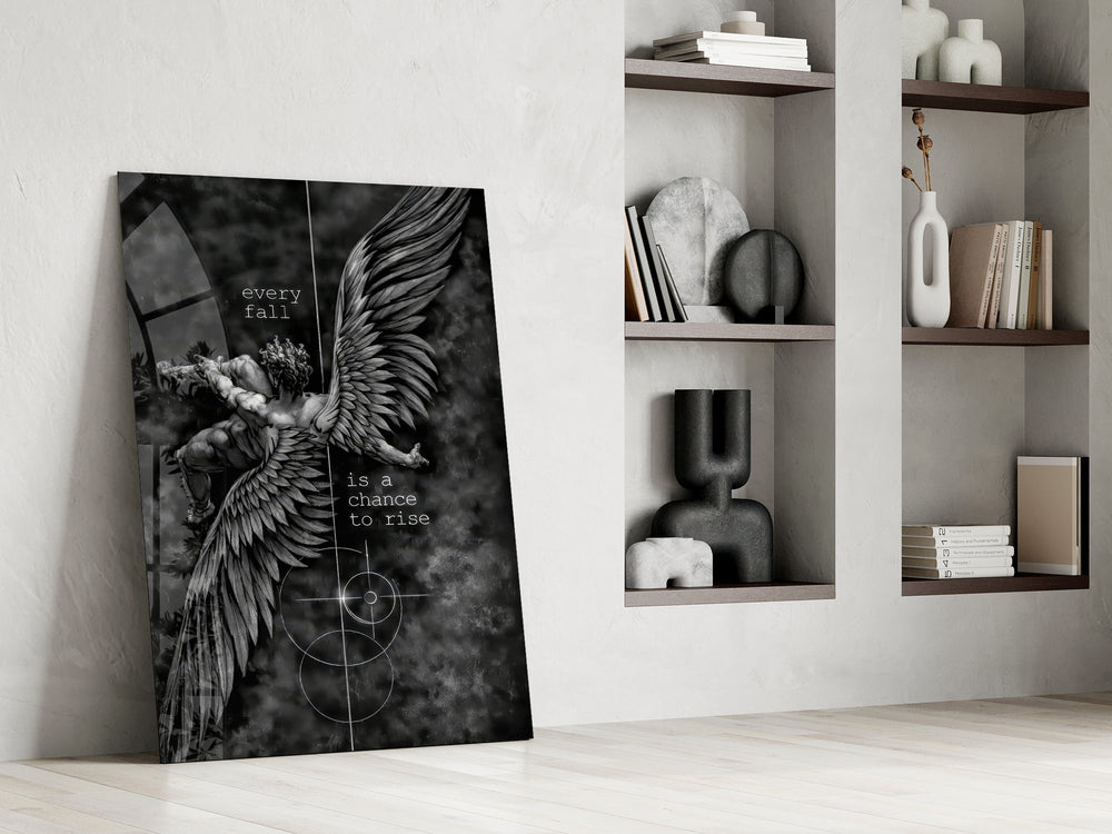 Every Fall a Chance to Rise Winged Angel Glass Wall Art