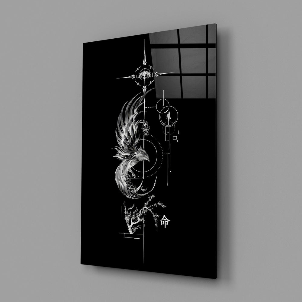 Ascending Phoenix Sacred Geometry Glass Wall Art