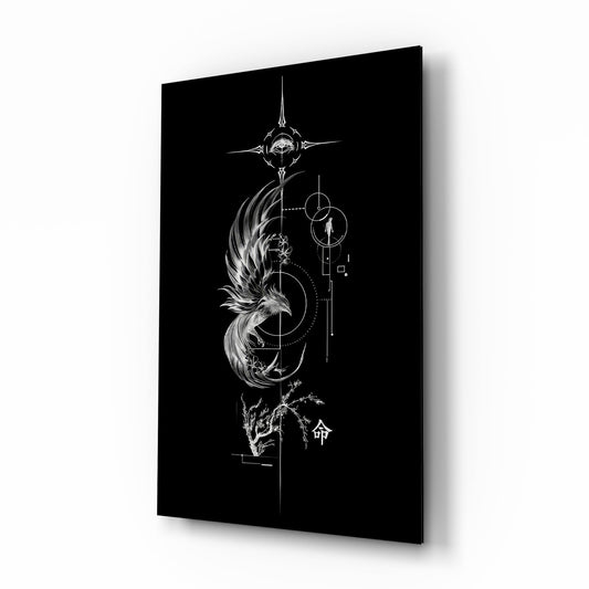 Ascending Phoenix Sacred Geometry Glass Wall Art