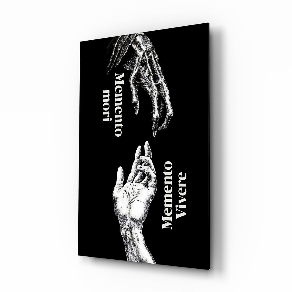Skeletal and Living Hands Memento Mori Glass Wall Art