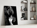 Skeletal and Living Hands Memento Mori Glass Wall Art