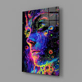 Neon Dot Psychedelic Woman Face Glass Wall Art