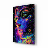 Neon Dot Psychedelic Woman Face Glass Wall Art