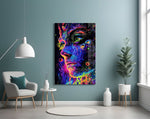 Neon Dot Psychedelic Woman Face Glass Wall Art