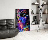 Neon Dot Psychedelic Woman Face Glass Wall Art
