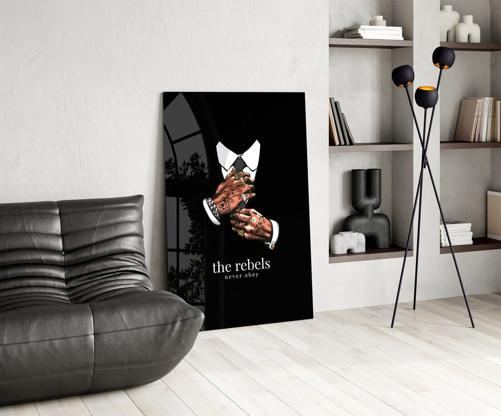 The Rebels Never Obey Tattooed Hands Glass Wall Art