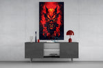 Burning Red Horned Demon Face Glass Wall Art