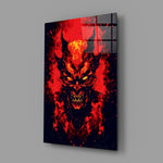 Burning Red Horned Demon Face Glass Wall Art