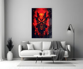 Burning Red Horned Demon Face Glass Wall Art