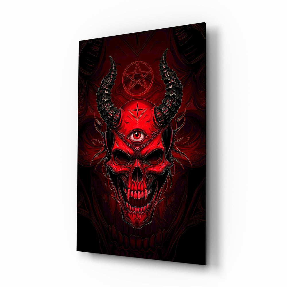 Third Eye Red Horned Skull Glass Wall Art