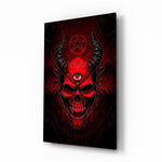 Third Eye Red Horned Skull Glass Wall Art