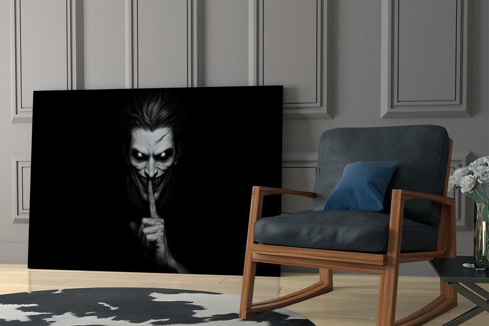 Hush Monochrome Grinning Trickster Glass Wall Art