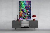 Neon Jungle Flower Goddess Skull Glass Wall Art
