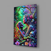 Neon Jungle Flower Goddess Skull Glass Wall Art