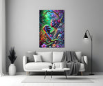 Neon Jungle Flower Goddess Skull Glass Wall Art