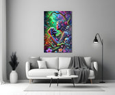 Neon Jungle Flower Goddess Skull Glass Wall Art
