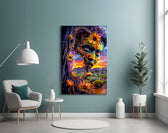 Sunset Desert Sunflower Face Glass Wall Art