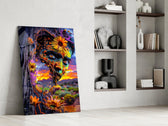 Sunset Desert Sunflower Face Glass Wall Art