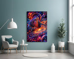 Neon Cosmic Wizard Spinning Galaxy Glass Wall Art