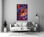 Neon Cosmic Wizard Spinning Galaxy Glass Wall Art