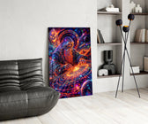 Neon Cosmic Wizard Spinning Galaxy Glass Wall Art