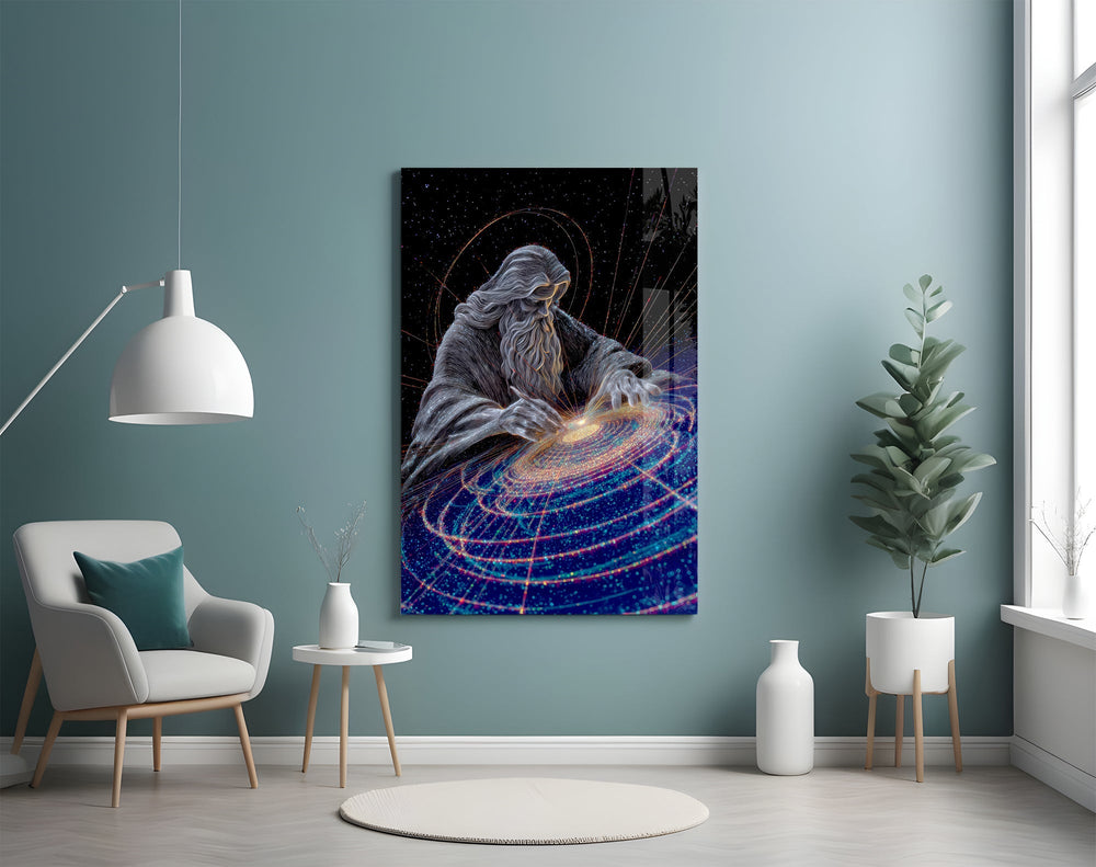 Silver Line Creator of the Galaxy Glass Wall Art