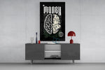 Money Brain Gothic Type Black Glass Wall Art