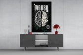 Money Brain Gothic Type Black Glass Wall Art
