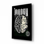 Money Brain Gothic Type Black Glass Wall Art
