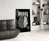 Money Brain Gothic Type Black Glass Wall Art