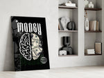 Money Brain Gothic Type Black Glass Wall Art