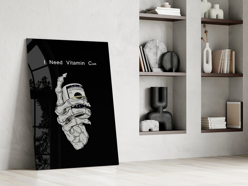 Vitamin Cash Skeleton Hand Money Glass Wall Art