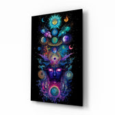 Cosmic Third Eye Deity Planets Glass Wall Art
