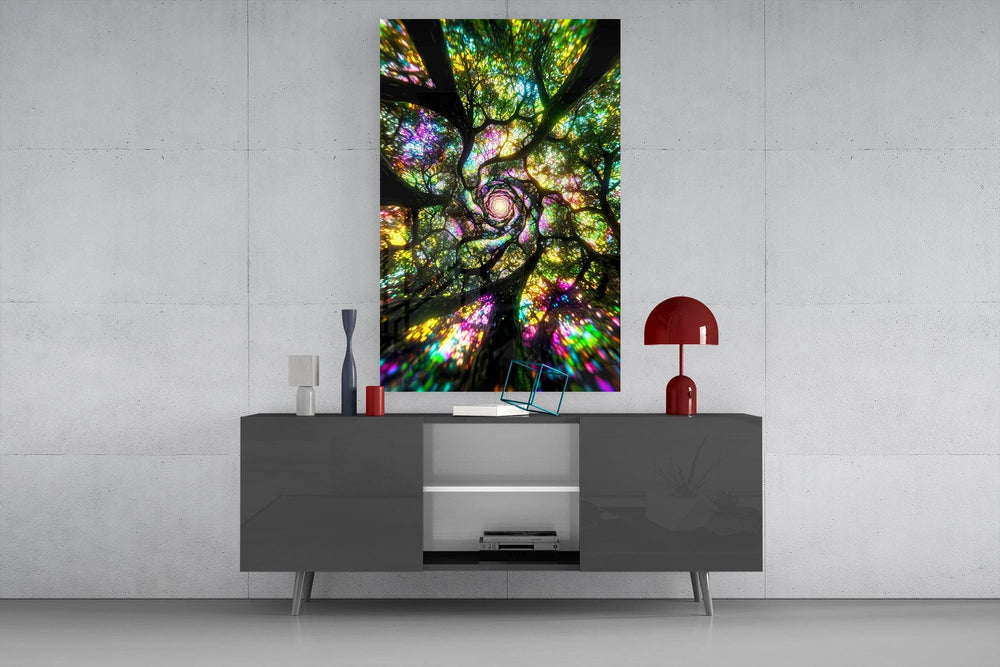 Stained Glass Tree Canopy Spiral Glass Wall Art